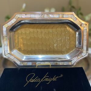 Julia Knight Mother Of Pearl Inlaid Silver Tray Enamel Kiwi Color Charcuterie